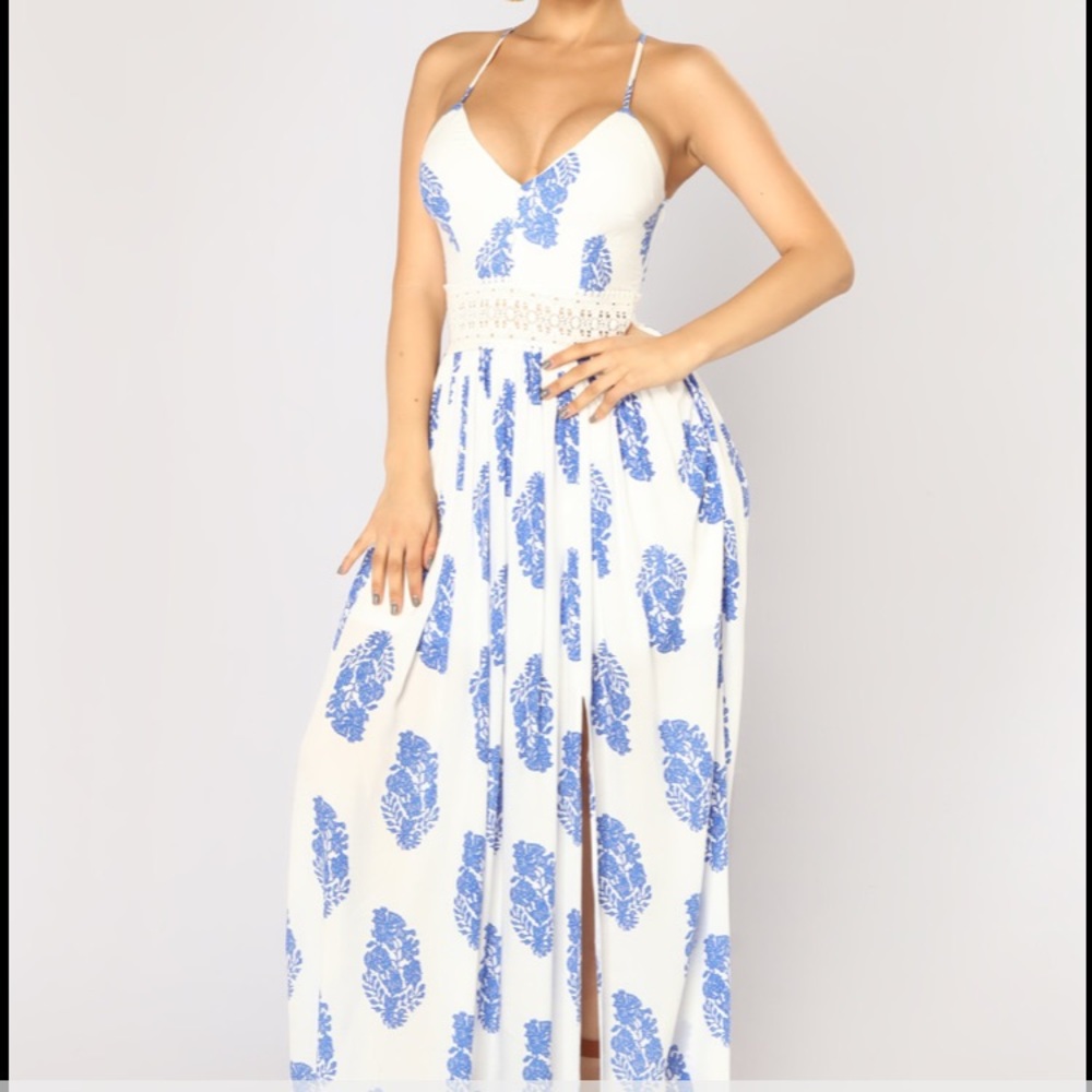 Holy Slit Dress- Ivory/Royal